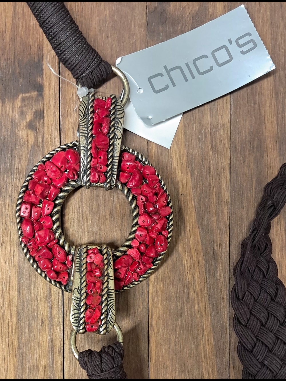 Chico's Brown Braided Belt with Beaded Buckle NWT - Picture 4 of 5